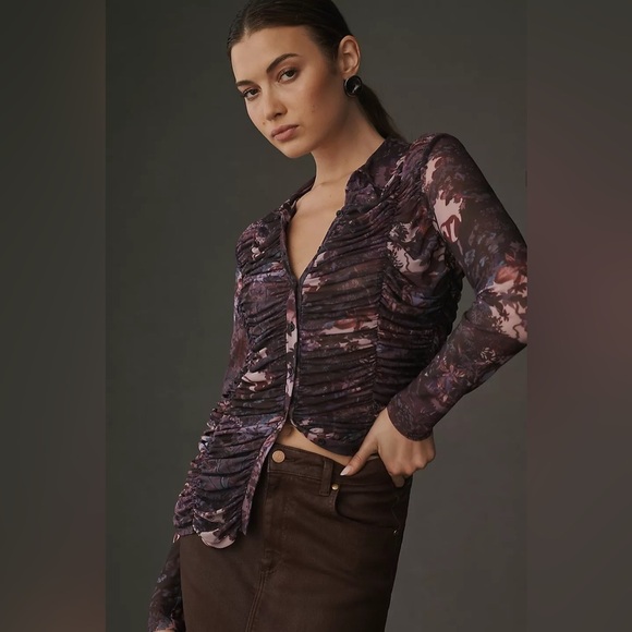 Pilcro Collared Mesh Button-down Shirt - Size L - Picture 1 of 4